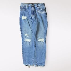Dr Denim Nora Mom Jeans With Knee Rips in Blue Size 29/30